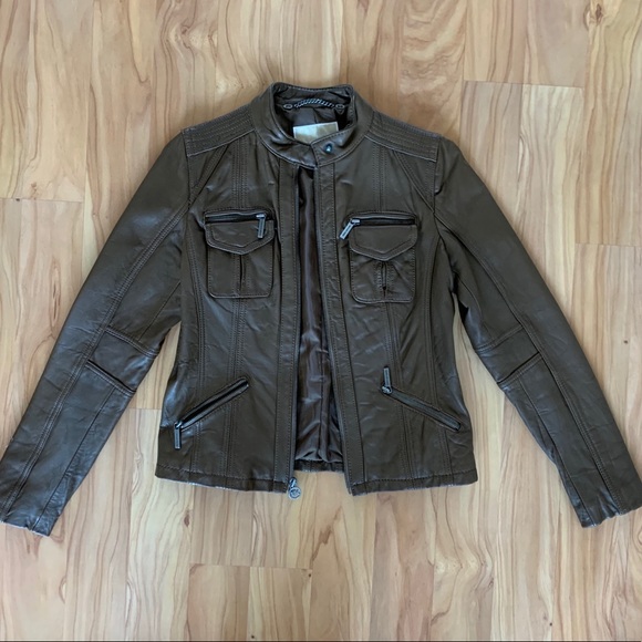 Michael Kors Brown Leather Moto Jacket - Picture 1 of 4